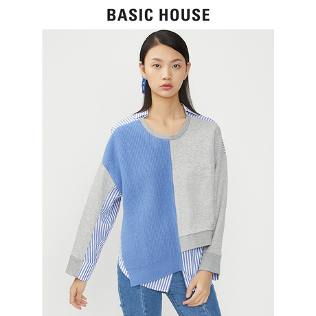 Basic House/百家好冬季新款个性化街头风长袖衬衫V领HSWS721B商品大图
