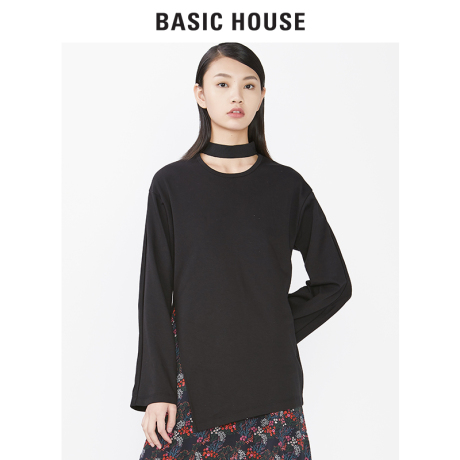 Basic House/百家好秋冬新款开叉圆领时髦纯色卫衣女HRTS729A商品大图