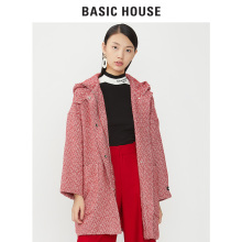 Basic House/百家好2018冬季新款连帽拉链中长款毛呢大衣HSCA721D图片