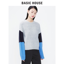 预售Basic House/百家好秋冬新款拼色针织衫圆领长袖毛衣HSKT728E图片