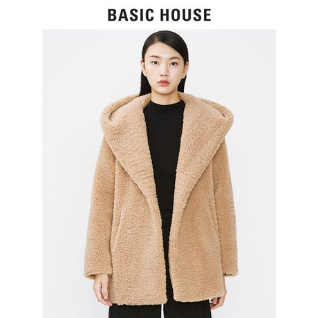 Basic House/百家好18冬新款大衣女毛绒加厚短款毛呢外套HSRF728E商品大图