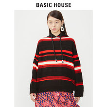 Basic House/百家好2018冬季新款条纹连帽长袖针织毛衣女HSKT721I图片
