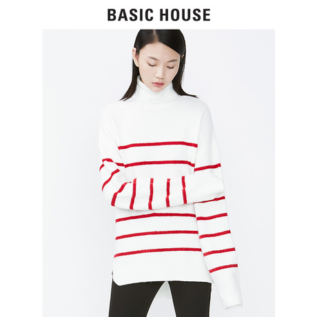 预售Basic House/百家好秋冬新款高领针织衫长袖保暖毛衣HSKT728G商品大图