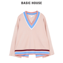 Basic House/百家好2018冬季新款V领拼条针打底织衫女HSKT121L图片
