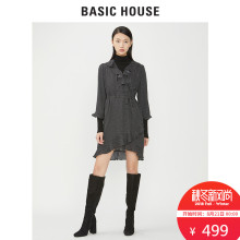 百家好旗舰店秋季新款中款连衣裙修身原点V领裙子女HSOP628Y图片
