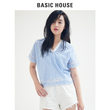 Basic House/百家好明星同款2018夏季装衬衫竖条纹上衣女HSBL324A图片