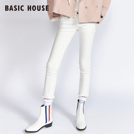 Basic House/百家好2017秋冬铅笔裤 白色休闲牛仔长裤女HRDP721F商品大图