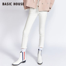 Basic House/百家好2017秋冬铅笔裤 白色休闲牛仔长裤女HRDP721F图片