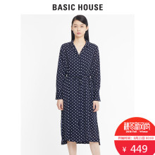 百家好旗舰店秋季新款斑点中长款连衣裙长袖V领长裙HSOP628U图片
