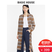 Basic House/百家好秋季格子衫复古风中长款衬衫方领长袖HSWS628G图片