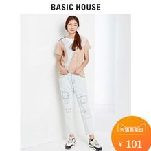 Basic House/百家好夏季新款韩版休闲拼接短袖T恤显身材HPTS322N图片