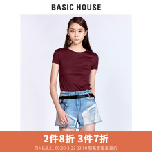 Basic House/百家好新款基本款圆领短袖T恤修身上衣女HRTS325M图片