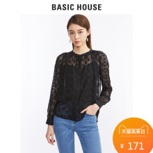 Basic House/百家好衬衣女新款宽松长袖衬衫春秋蕾丝衬衣HQBL321C图片