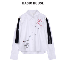 Basic House/百家好春秋季新款宽松休闲上衣白色女士衬衫HRWS221D图片