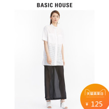 Basic House/百家好新款翻领衬衫休闲短袖白色衬衣女HPWS322D图片