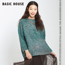 Basic House/百家好秋冬新品韩版宽松显瘦亮丝圆领针织衫HOKT722O图片