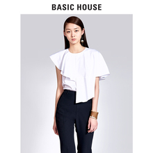 Basic House/百家好新款夏装圆领个性衬衫荷叶边衬衣女HRBL321H图片