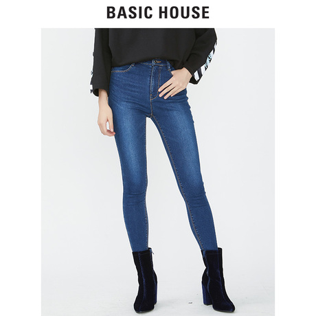 Basic House/百家好2018冬季新款修身显瘦小脚铅笔牛仔裤HSDP721B商品大图