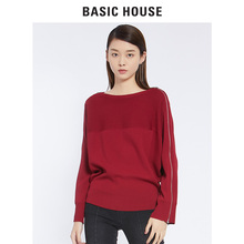 Basic House/百家好2018秋新款弹力拼接针织衫女专柜同款HSKT521D图片