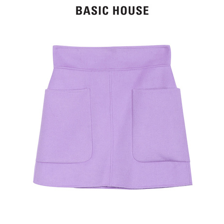 Basic House/百家好秋冬季新款加厚短款纯色半身裙短裙HSSK720B商品大图