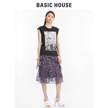 百家好2017夏季新款 贴布印花中长T恤HPTS322P 女无袖 House Basic
