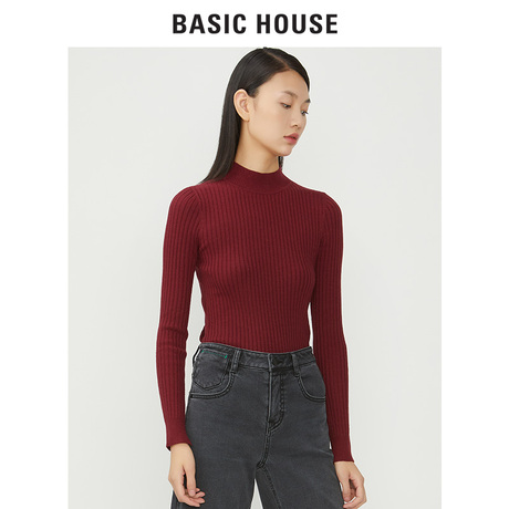预售Basic House/百家好2018秋冬新款半高领修身针织女HSKT728M商品大图