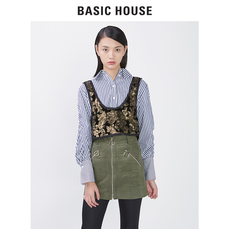 Basic House/百家好秋冬季高腰短款拉链半身裙性感一步裙HRSK720F商品大图
