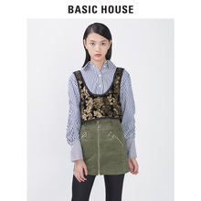 Basic House/百家好秋冬季高腰短款拉链半身裙性感一步裙HRSK720F图片