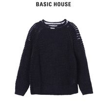 Basic House/百家好秋冬新款圆领套头镂空毛衣针织衫女HQKT721D图片