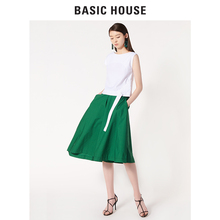 Basic House/百家好2018夏季新款字母飘带无袖短款衬衫女HSBL321G图片