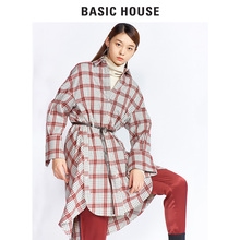 Basic House/百家好秋冬新款女装衬衫韩版格子中长款上衣HRWS721C图片