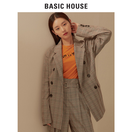 Basic House/百家好旗舰店秋季新款长袖格子西装外套HSJK628B商品大图