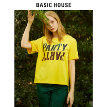Basic House/百家好2018新款印花圆领宽松BF风短袖t恤女HSTS321B图片