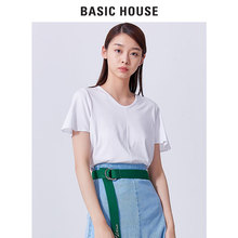 Basic House/百家好2018夏季新款纯色圆领短袖T恤修身女HSTS320F图片