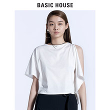 Basic House/百家好纯色不对称T恤夏季韩版时尚短袖上衣HRTS521G图片