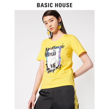 Basic House/百家好2018夏季新款个性印花T恤女运动上衣HSTS324J图片