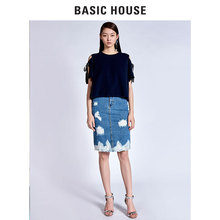 Basic House/百家好夏季韩版纯色露肩衬衫简约休闲衬衣女HRBL321C图片