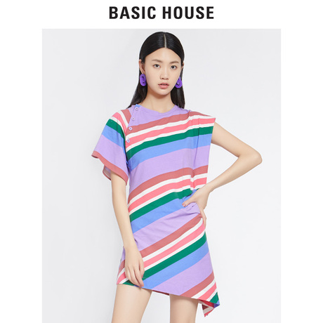 basichouse/百家好2018夏季新款气质短裙条纹气质连衣裙HSOP521B商品大图