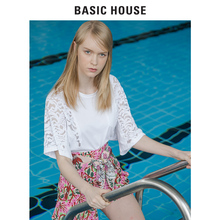 Basic House/百家好2018夏季新款套头圆领镂空短袖T恤女HSTS322A图片