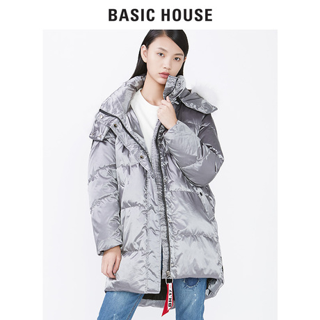 Basic House/百家好2018商场同款冬纯色连帽加厚羽绒服女HSDJ728A商品大图
