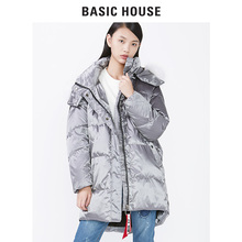 Basic House/百家好2018商场同款冬纯色连帽加厚羽绒服女HSDJ728A图片
