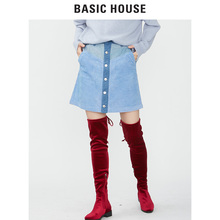 Basic House/百家好2018冬季新款纯色A字裙中腰半身裙女HSSK721C图片