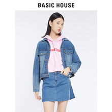 Basic House/百家好2018秋新款女牛仔短外套飞行员夹克女HSJK521A图片