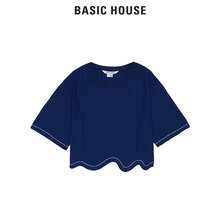 Basic House/百家好夏季女装荷叶边下摆雪纺宽松短T恤衫HPBL325G图片