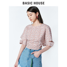Basic House/百家好新款韩系碎花上衣圆领印花飘带T恤女HSBL321I图片