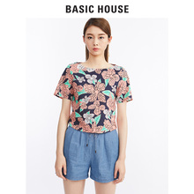 Basic House/百家好夏季新款圆领碎花衬衫清新短袖上衣女HRBL325L图片