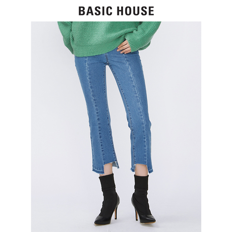 Basic House/百家好2018冬季新款不规则牛仔裤女HSDP721C商品大图