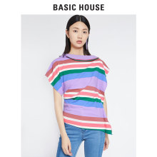 Basic House/百家好2018商场同款女装韩版一字领直筒短袖HSTS521F图片