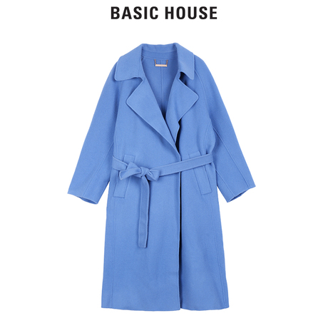 Basic House/百家好2018秋冬新款毛呢大衣女修身纯色外套HSCA720H商品大图