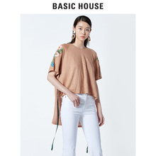 Basic House/百家好2018年新款亮片T恤不规则短袖上衣女HSTS321N图片